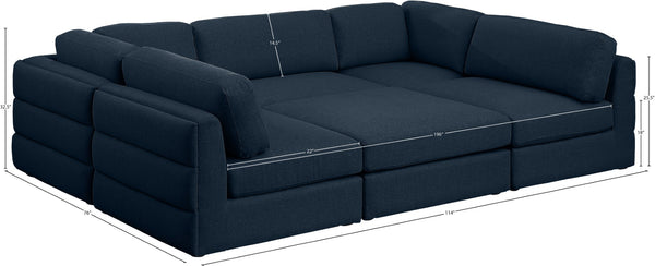 Beckham Linen Textured Fabric / Engineered Wood / Foam Contemporary Navy Durable Linen Textured Fabric Modular Sectional - 114" W x 76" D x 32.5" H