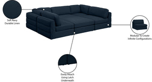 Beckham Linen Textured Fabric / Engineered Wood / Foam Contemporary Navy Durable Linen Textured Fabric Modular Sectional - 114" W x 76" D x 32.5" H
