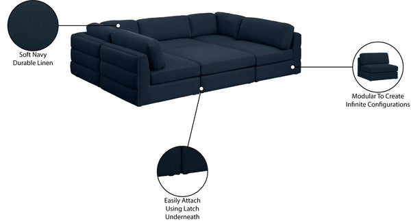 Beckham Linen Textured Fabric / Engineered Wood / Foam Contemporary Navy Durable Linen Textured Fabric Modular Sectional - 114" W x 76" D x 32.5" H