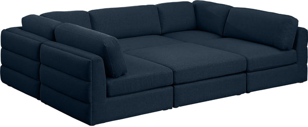 Beckham Linen Textured Fabric / Engineered Wood / Foam Contemporary Navy Durable Linen Textured Fabric Modular Sectional - 114" W x 76" D x 32.5" H