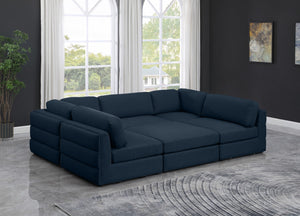 Beckham Linen Textured Fabric / Engineered Wood / Foam Contemporary Navy Durable Linen Textured Fabric Modular Sectional - 114" W x 76" D x 32.5" H