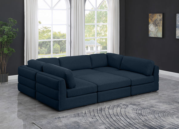 Beckham Linen Textured Fabric / Engineered Wood / Foam Contemporary Navy Durable Linen Textured Fabric Modular Sectional - 114" W x 76" D x 32.5" H
