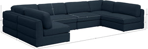 Beckham Linen Textured Fabric / Engineered Wood / Foam Contemporary Navy Durable Linen Textured Fabric Modular Sectional - 152" W x 76" D x 32.5" H