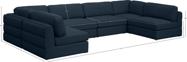 Beckham Linen Textured Fabric / Engineered Wood / Foam Contemporary Navy Durable Linen Textured Fabric Modular Sectional - 152" W x 76" D x 32.5" H
