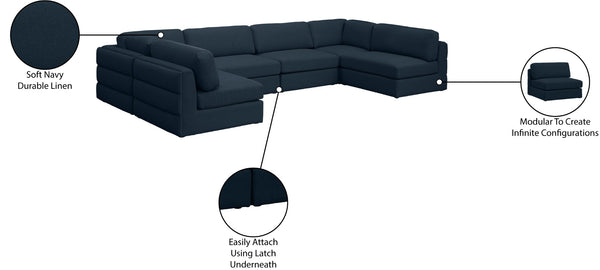 Beckham Linen Textured Fabric / Engineered Wood / Foam Contemporary Navy Durable Linen Textured Fabric Modular Sectional - 152" W x 76" D x 32.5" H