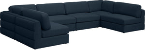 Beckham Linen Textured Fabric / Engineered Wood / Foam Contemporary Navy Durable Linen Textured Fabric Modular Sectional - 152" W x 76" D x 32.5" H