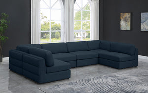 Beckham Linen Textured Fabric / Engineered Wood / Foam Contemporary Navy Durable Linen Textured Fabric Modular Sectional - 152" W x 76" D x 32.5" H