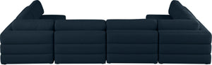 Beckham Linen Textured Fabric / Engineered Wood / Foam Contemporary Navy Durable Linen Textured Fabric Modular Sectional - 152" W x 76" D x 32.5" H