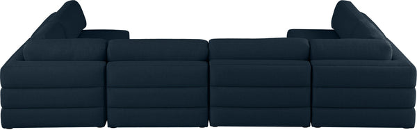 Beckham Linen Textured Fabric / Engineered Wood / Foam Contemporary Navy Durable Linen Textured Fabric Modular Sectional - 152" W x 76" D x 32.5" H