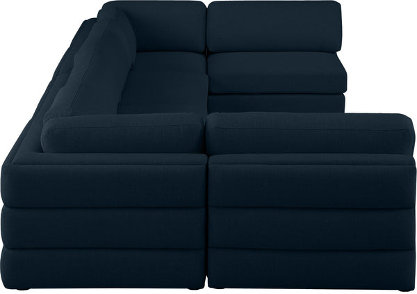 Beckham Linen Textured Fabric / Engineered Wood / Foam Contemporary Navy Durable Linen Textured Fabric Modular Sectional - 152" W x 76" D x 32.5" H