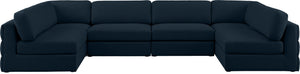 Beckham Linen Textured Fabric / Engineered Wood / Foam Contemporary Navy Durable Linen Textured Fabric Modular Sectional - 152" W x 76" D x 32.5" H