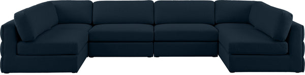 Beckham Linen Textured Fabric / Engineered Wood / Foam Contemporary Navy Durable Linen Textured Fabric Modular Sectional - 152" W x 76" D x 32.5" H