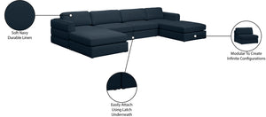 Beckham Linen Textured Fabric / Engineered Wood / Foam Contemporary Navy Durable Linen Textured Fabric Modular Sectional - 152" W x 76" D x 32.5" H