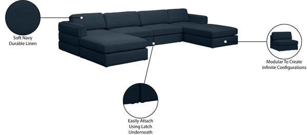 Beckham Linen Textured Fabric / Engineered Wood / Foam Contemporary Navy Durable Linen Textured Fabric Modular Sectional - 152" W x 76" D x 32.5" H
