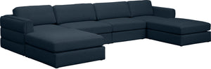 Beckham Linen Textured Fabric / Engineered Wood / Foam Contemporary Navy Durable Linen Textured Fabric Modular Sectional - 152" W x 76" D x 32.5" H