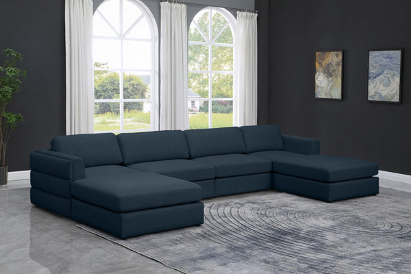 Beckham Linen Textured Fabric / Engineered Wood / Foam Contemporary Navy Durable Linen Textured Fabric Modular Sectional - 152" W x 76" D x 32.5" H