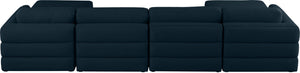 Beckham Linen Textured Fabric / Engineered Wood / Foam Contemporary Navy Durable Linen Textured Fabric Modular Sectional - 152" W x 76" D x 32.5" H