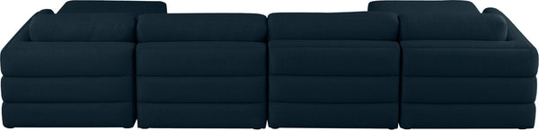Beckham Linen Textured Fabric / Engineered Wood / Foam Contemporary Navy Durable Linen Textured Fabric Modular Sectional - 152" W x 76" D x 32.5" H