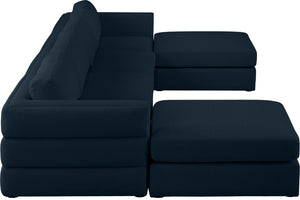Beckham Linen Textured Fabric / Engineered Wood / Foam Contemporary Navy Durable Linen Textured Fabric Modular Sectional - 152" W x 76" D x 32.5" H
