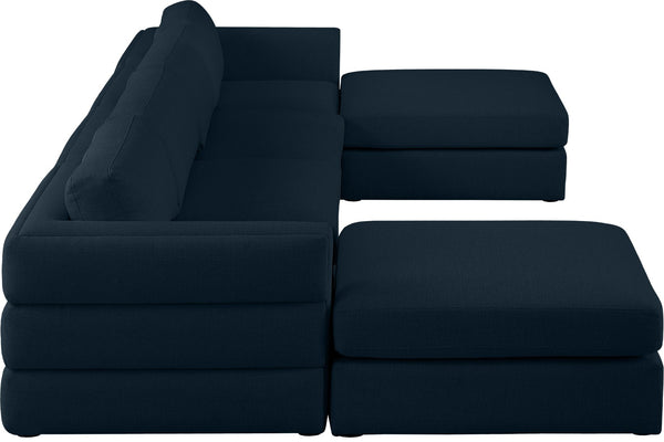 Beckham Linen Textured Fabric / Engineered Wood / Foam Contemporary Navy Durable Linen Textured Fabric Modular Sectional - 152" W x 76" D x 32.5" H