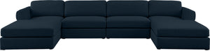 Beckham Linen Textured Fabric / Engineered Wood / Foam Contemporary Navy Durable Linen Textured Fabric Modular Sectional - 152" W x 76" D x 32.5" H