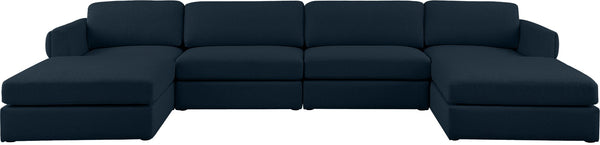 Beckham Linen Textured Fabric / Engineered Wood / Foam Contemporary Navy Durable Linen Textured Fabric Modular Sectional - 152" W x 76" D x 32.5" H