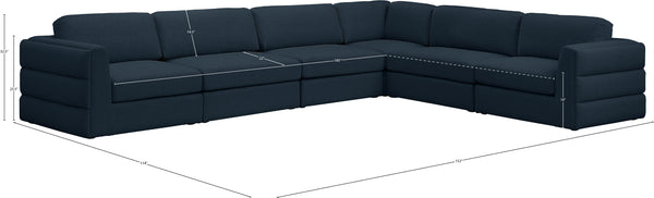 Beckham Linen Textured Fabric / Engineered Wood / Foam Contemporary Navy Durable Linen Textured Fabric Modular Sectional - 152" W x 114" D x 32.5" H
