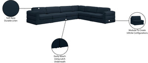 Beckham Linen Textured Fabric / Engineered Wood / Foam Contemporary Navy Durable Linen Textured Fabric Modular Sectional - 152" W x 114" D x 32.5" H