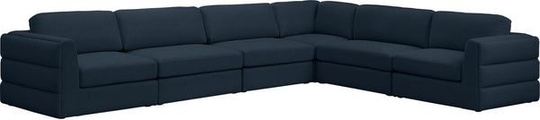 Beckham Linen Textured Fabric / Engineered Wood / Foam Contemporary Navy Durable Linen Textured Fabric Modular Sectional - 152" W x 114" D x 32.5" H