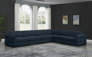 Beckham Linen Textured Fabric / Engineered Wood / Foam Contemporary Navy Durable Linen Textured Fabric Modular Sectional - 152" W x 114" D x 32.5" H
