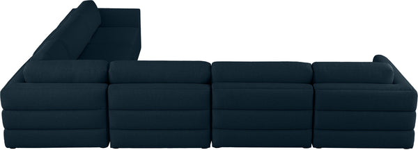 Beckham Linen Textured Fabric / Engineered Wood / Foam Contemporary Navy Durable Linen Textured Fabric Modular Sectional - 152" W x 114" D x 32.5" H