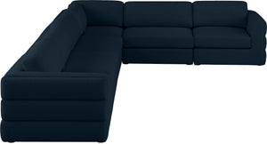 Beckham Linen Textured Fabric / Engineered Wood / Foam Contemporary Navy Durable Linen Textured Fabric Modular Sectional - 152" W x 114" D x 32.5" H
