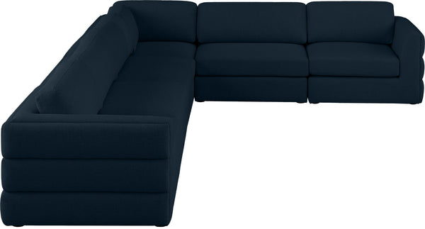 Beckham Linen Textured Fabric / Engineered Wood / Foam Contemporary Navy Durable Linen Textured Fabric Modular Sectional - 152" W x 114" D x 32.5" H