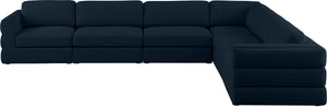 Beckham Linen Textured Fabric / Engineered Wood / Foam Contemporary Navy Durable Linen Textured Fabric Modular Sectional - 152" W x 114" D x 32.5" H