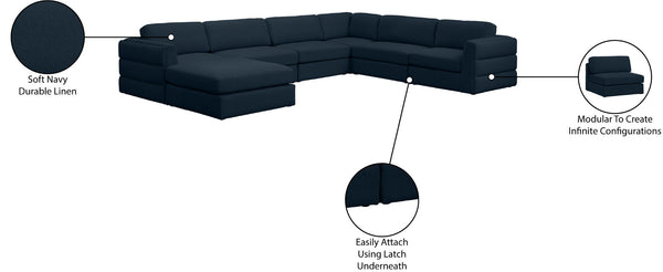 Beckham Linen Textured Fabric / Engineered Wood / Foam Contemporary Navy Durable Linen Textured Fabric Modular Sectional - 152" W x 114" D x 32.5" H