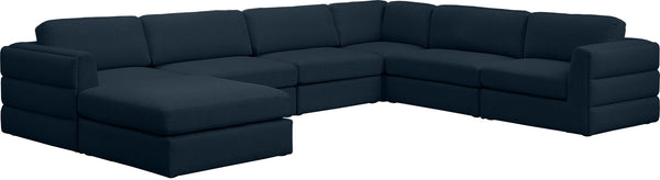 Beckham Linen Textured Fabric / Engineered Wood / Foam Contemporary Navy Durable Linen Textured Fabric Modular Sectional - 152" W x 114" D x 32.5" H
