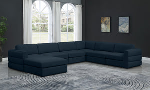 Beckham Linen Textured Fabric / Engineered Wood / Foam Contemporary Navy Durable Linen Textured Fabric Modular Sectional - 152" W x 114" D x 32.5" H