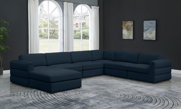 Beckham Linen Textured Fabric / Engineered Wood / Foam Contemporary Navy Durable Linen Textured Fabric Modular Sectional - 152" W x 114" D x 32.5" H