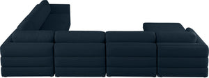 Beckham Linen Textured Fabric / Engineered Wood / Foam Contemporary Navy Durable Linen Textured Fabric Modular Sectional - 152" W x 114" D x 32.5" H