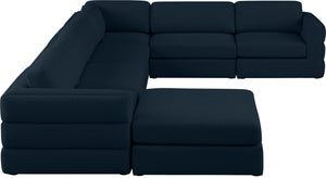 Beckham Linen Textured Fabric / Engineered Wood / Foam Contemporary Navy Durable Linen Textured Fabric Modular Sectional - 152" W x 114" D x 32.5" H
