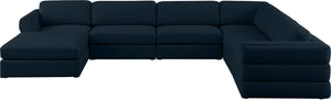 Beckham Linen Textured Fabric / Engineered Wood / Foam Contemporary Navy Durable Linen Textured Fabric Modular Sectional - 152" W x 114" D x 32.5" H