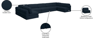 Beckham Linen Textured Fabric / Engineered Wood / Foam Contemporary Navy Durable Linen Textured Fabric Modular Sectional - 190" W x 76" D x 32.5" H