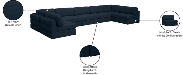 Beckham Linen Textured Fabric / Engineered Wood / Foam Contemporary Navy Durable Linen Textured Fabric Modular Sectional - 190" W x 76" D x 32.5" H