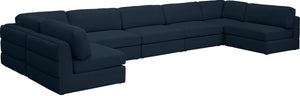Beckham Linen Textured Fabric / Engineered Wood / Foam Contemporary Navy Durable Linen Textured Fabric Modular Sectional - 190" W x 76" D x 32.5" H