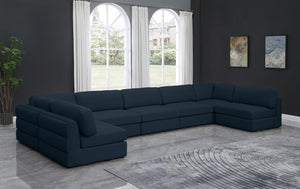 Beckham Linen Textured Fabric / Engineered Wood / Foam Contemporary Navy Durable Linen Textured Fabric Modular Sectional - 190" W x 76" D x 32.5" H