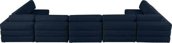 Beckham Linen Textured Fabric / Engineered Wood / Foam Contemporary Navy Durable Linen Textured Fabric Modular Sectional - 190" W x 76" D x 32.5" H