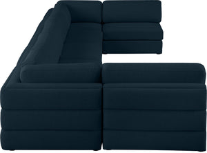 Beckham Linen Textured Fabric / Engineered Wood / Foam Contemporary Navy Durable Linen Textured Fabric Modular Sectional - 190" W x 76" D x 32.5" H