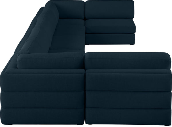 Beckham Linen Textured Fabric / Engineered Wood / Foam Contemporary Navy Durable Linen Textured Fabric Modular Sectional - 190" W x 76" D x 32.5" H