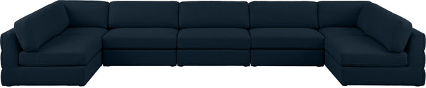 Beckham Linen Textured Fabric / Engineered Wood / Foam Contemporary Navy Durable Linen Textured Fabric Modular Sectional - 190" W x 76" D x 32.5" H