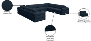 Beckham Linen Textured Fabric / Engineered Wood / Foam Contemporary Navy Durable Linen Textured Fabric Modular Sectional - 152" W x 114" D x 32.5" H